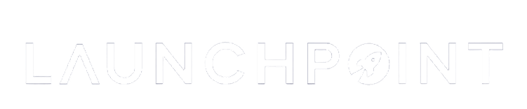 launchpoint rocket outline in red and orange with white Launchpoint text